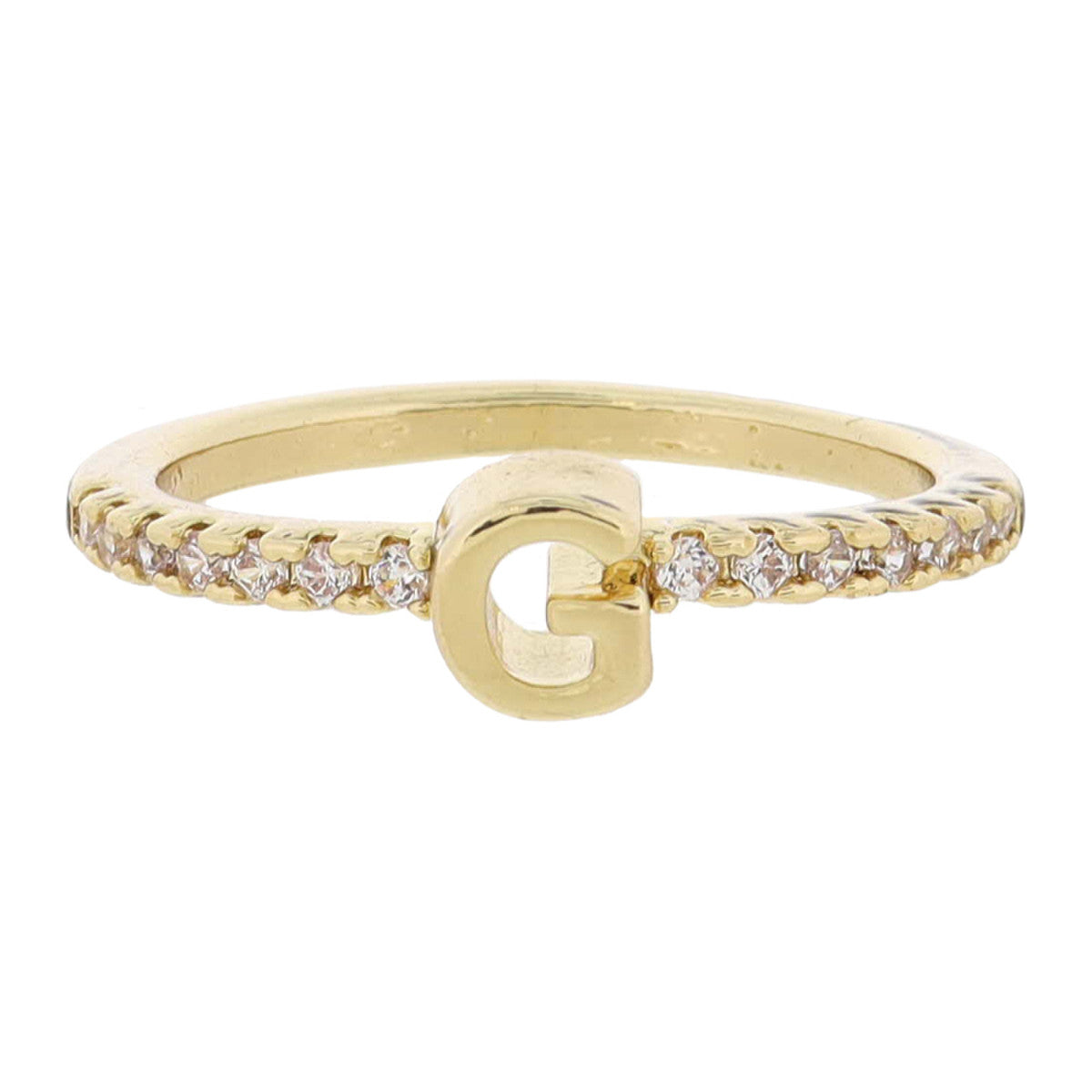 Crystal Pave Band Initial Ring - Gold