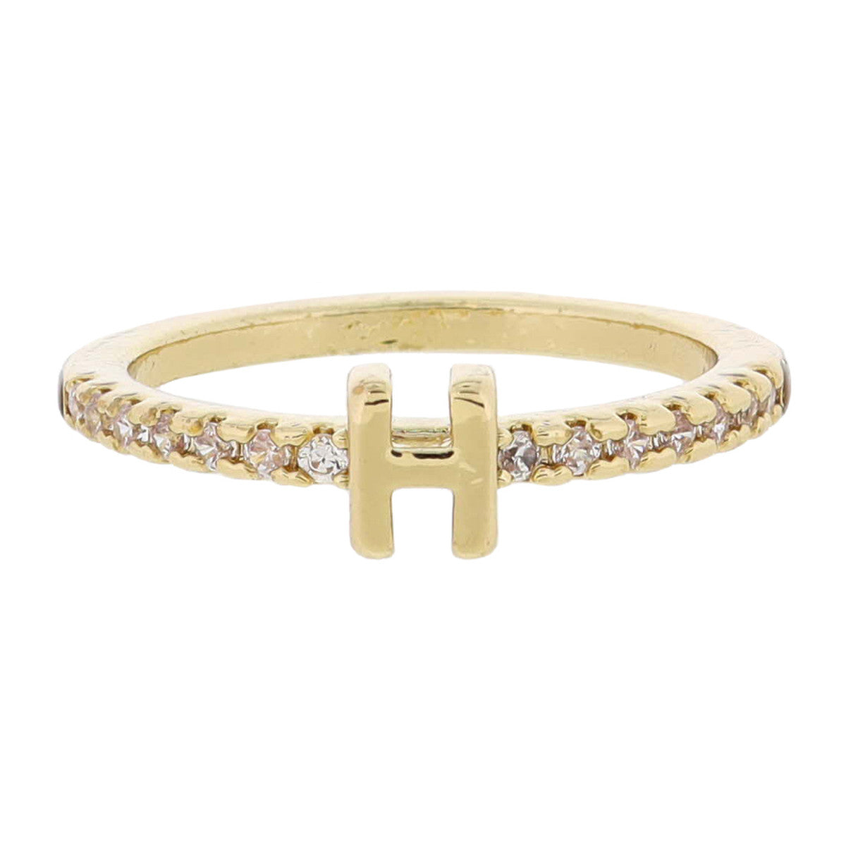 Crystal Pave Band Initial Ring - Gold