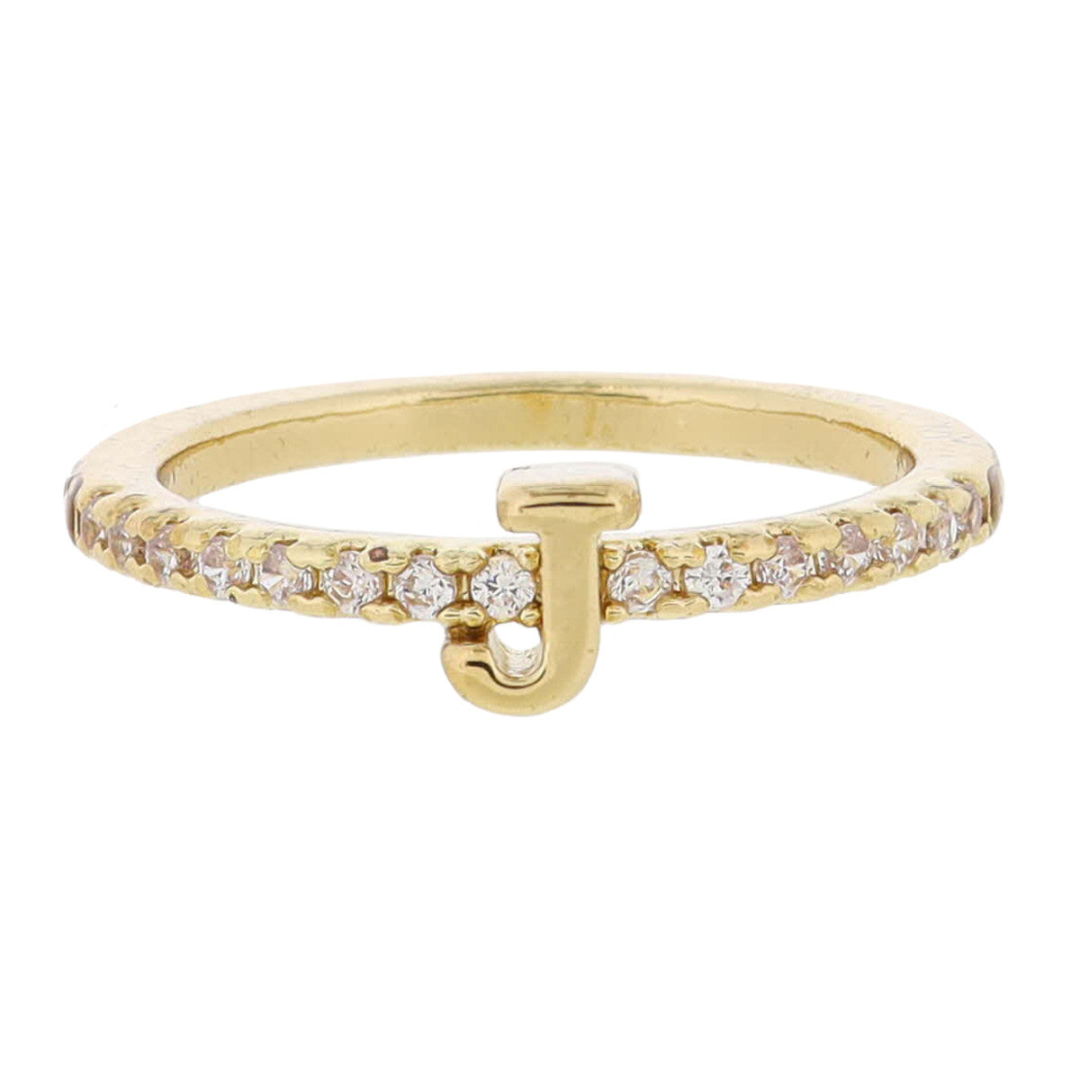 Crystal Pave Band Initial Ring - Gold