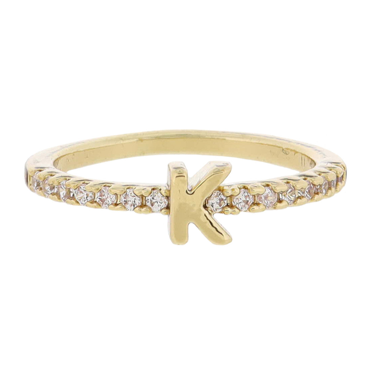 Crystal Pave Band Initial Ring - Gold
