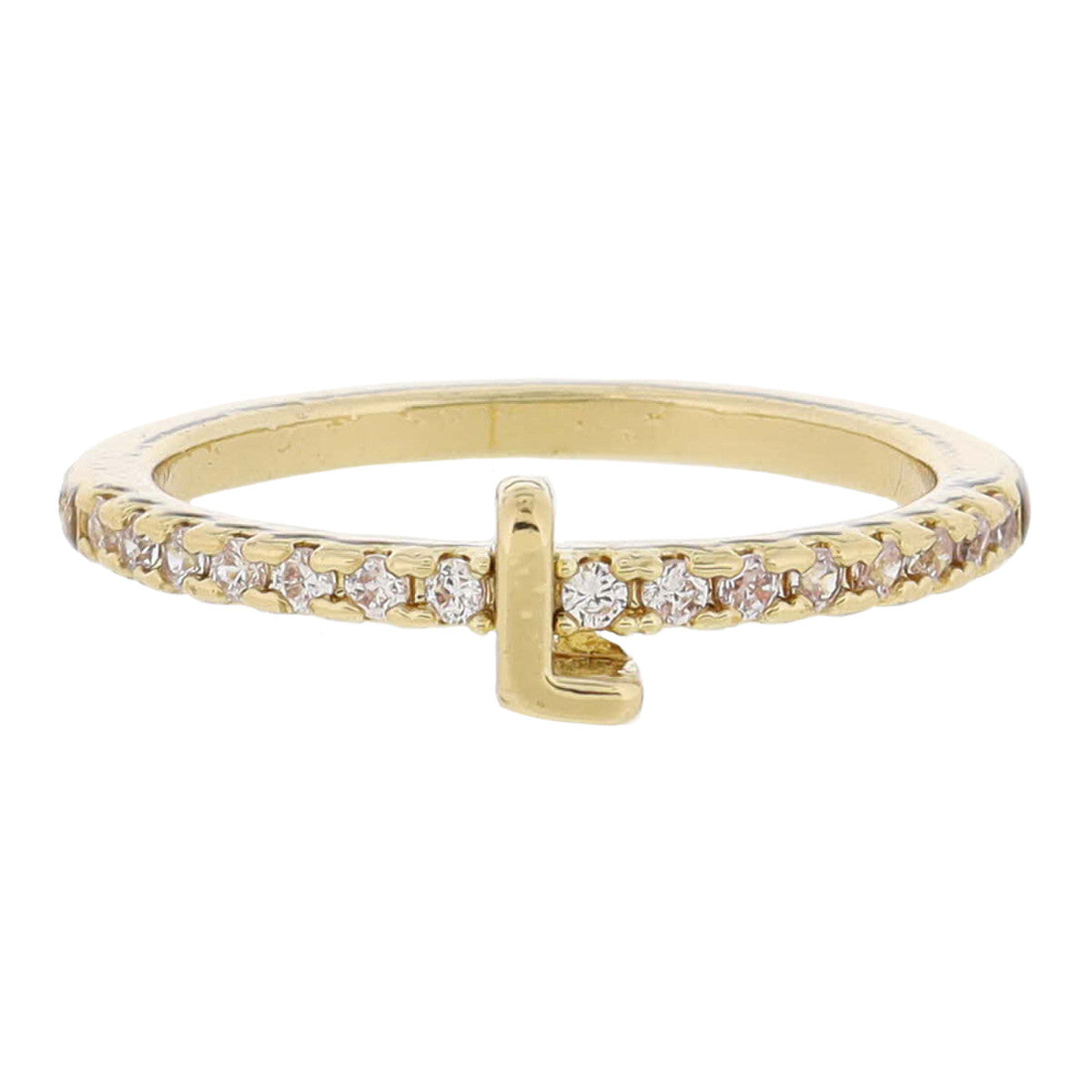 Crystal Pave Band Initial Ring - Gold