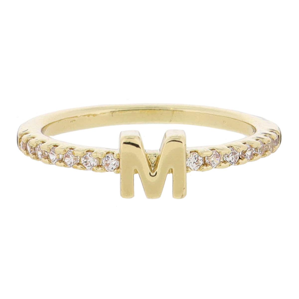 Crystal Pave Band Initial Ring - Gold