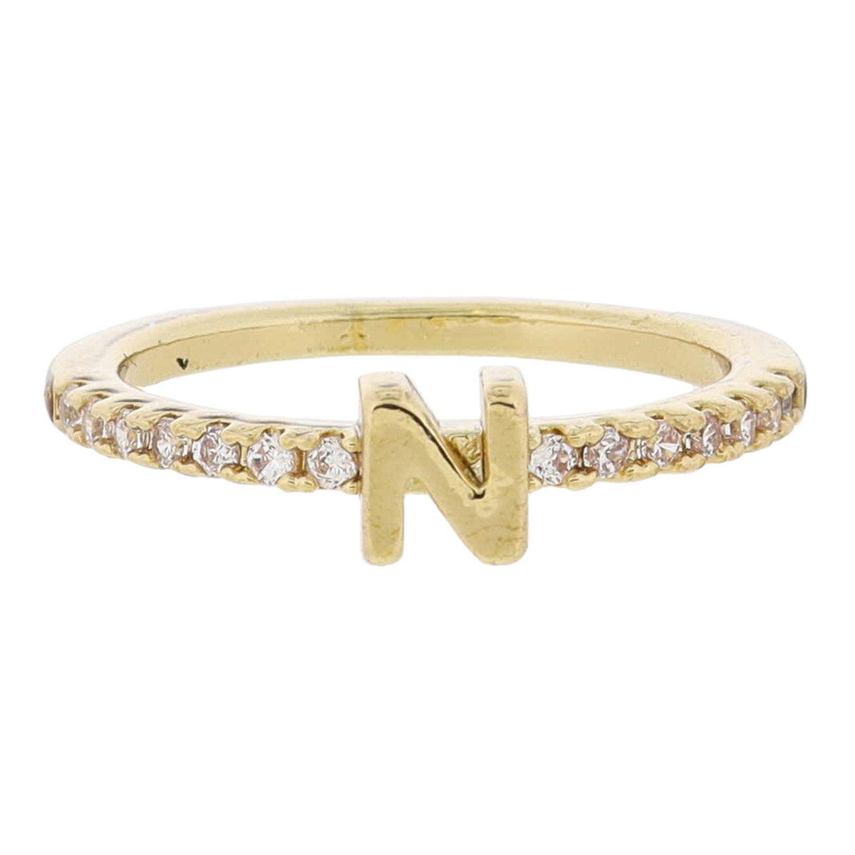 Crystal Pave Band Initial Ring - Gold