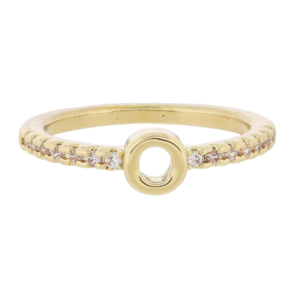 Crystal Pave Band Initial Ring - Gold