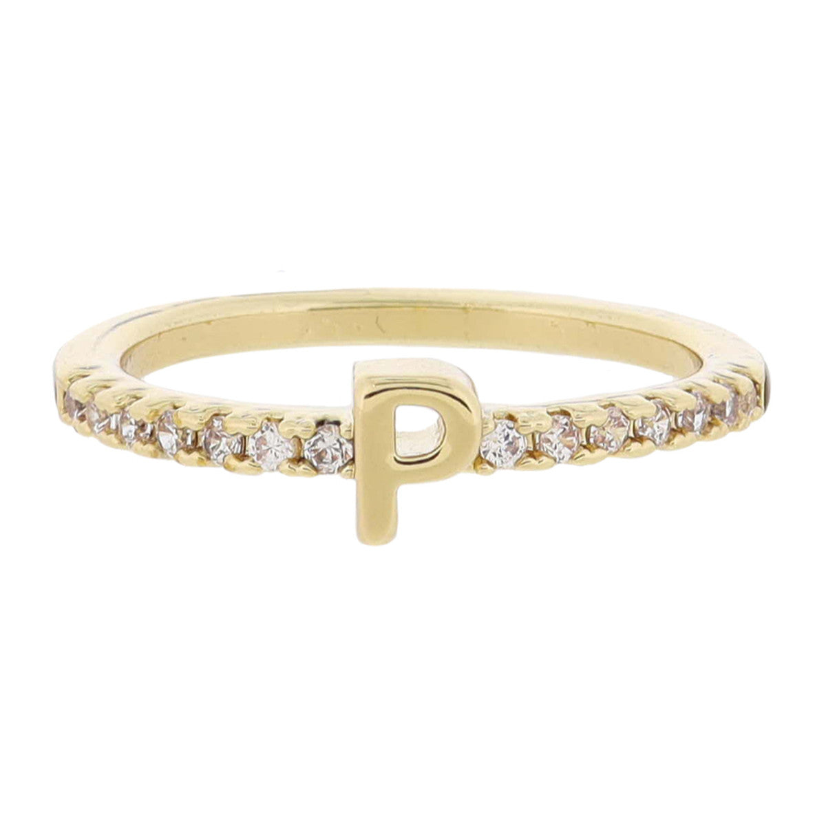 Crystal Pave Band Initial Ring - Gold