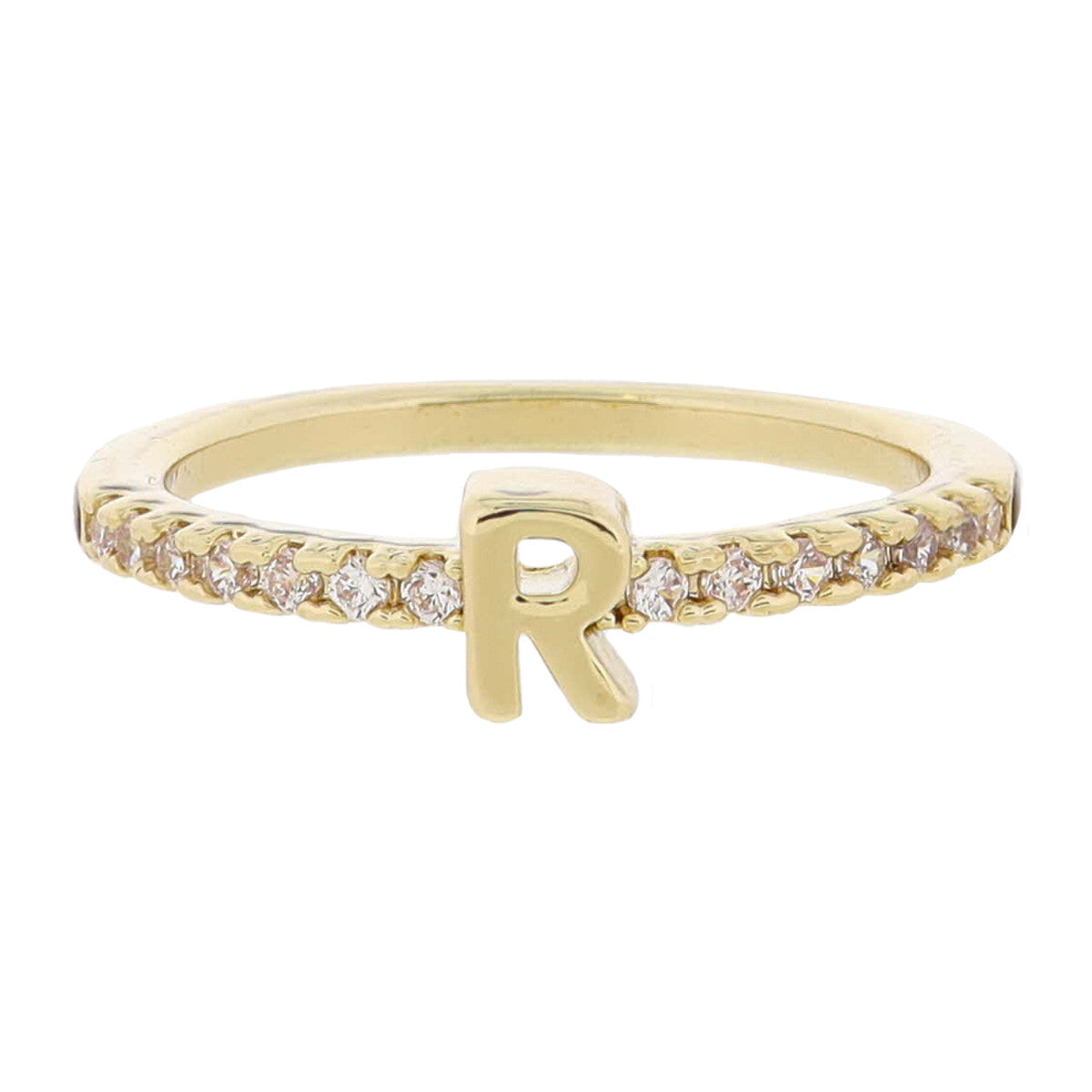 Crystal Pave Band Initial Ring - Gold
