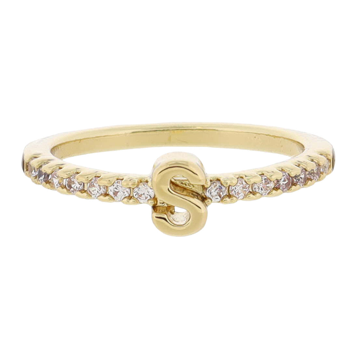 Crystal Pave Band Initial Ring - Gold