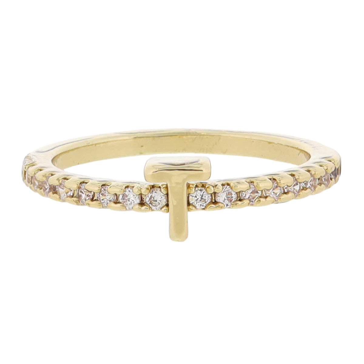 Crystal Pave Band Initial Ring - Gold