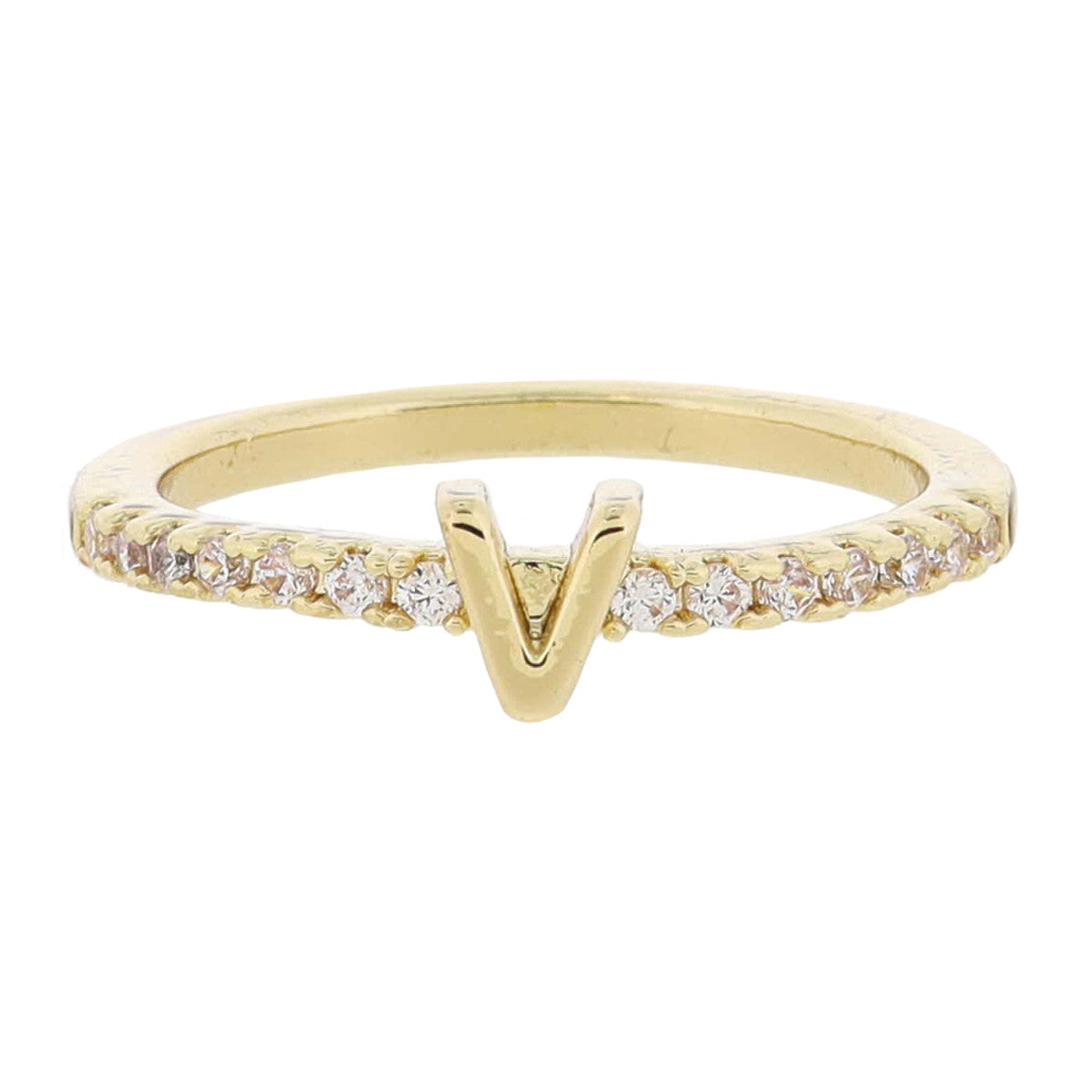 Crystal Pave Band Initial Ring - Gold