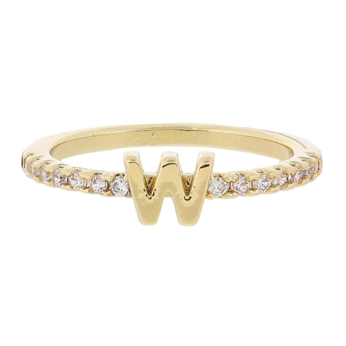 Crystal Pave Band Initial Ring - Gold