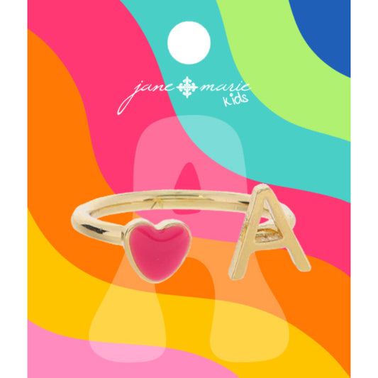 Kids Pink Enamel Heart Initial Ring - Gold