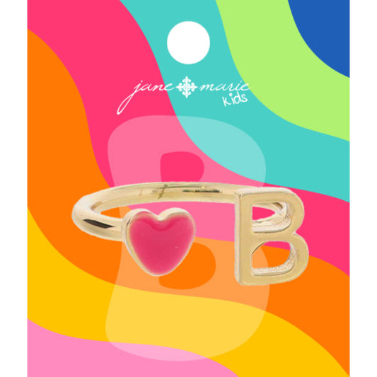 Kids Pink Enamel Heart Initial Ring - Gold