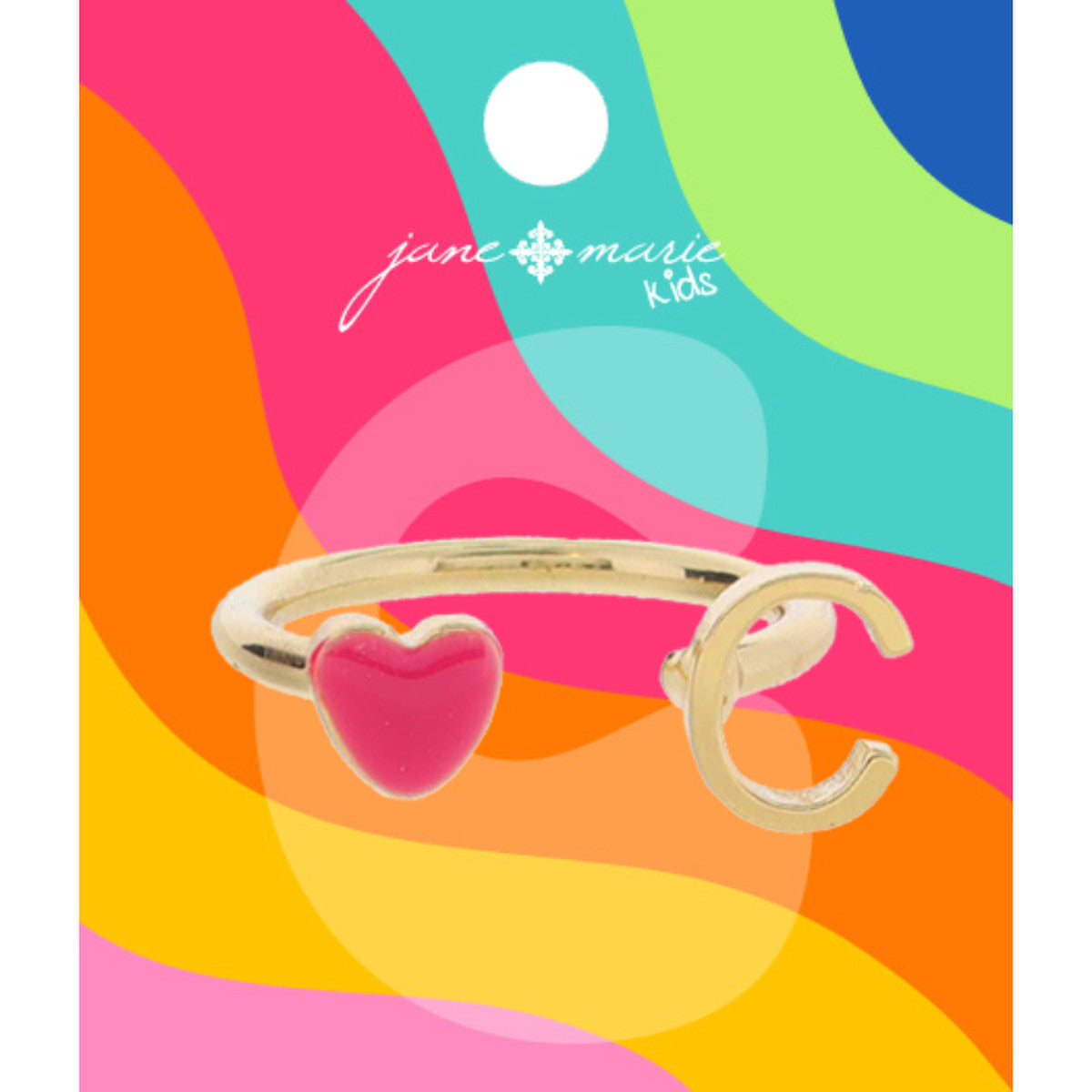 Kids Pink Enamel Heart Initial Ring - Gold