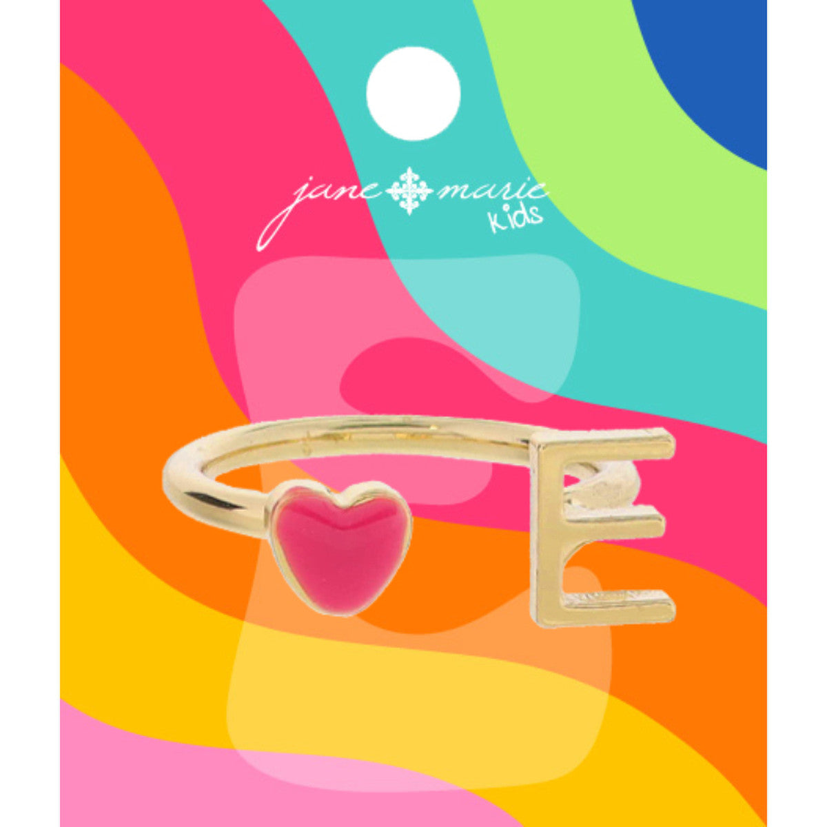 Kids Pink Enamel Heart Initial Ring - Gold