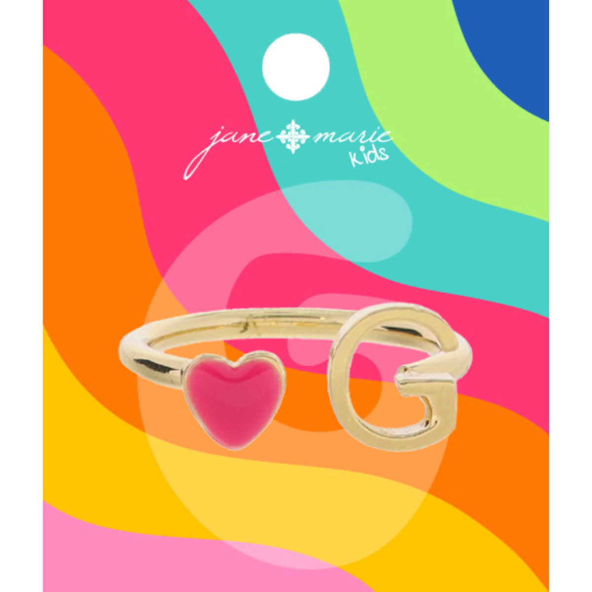 Kids Pink Enamel Heart Initial Ring - Gold