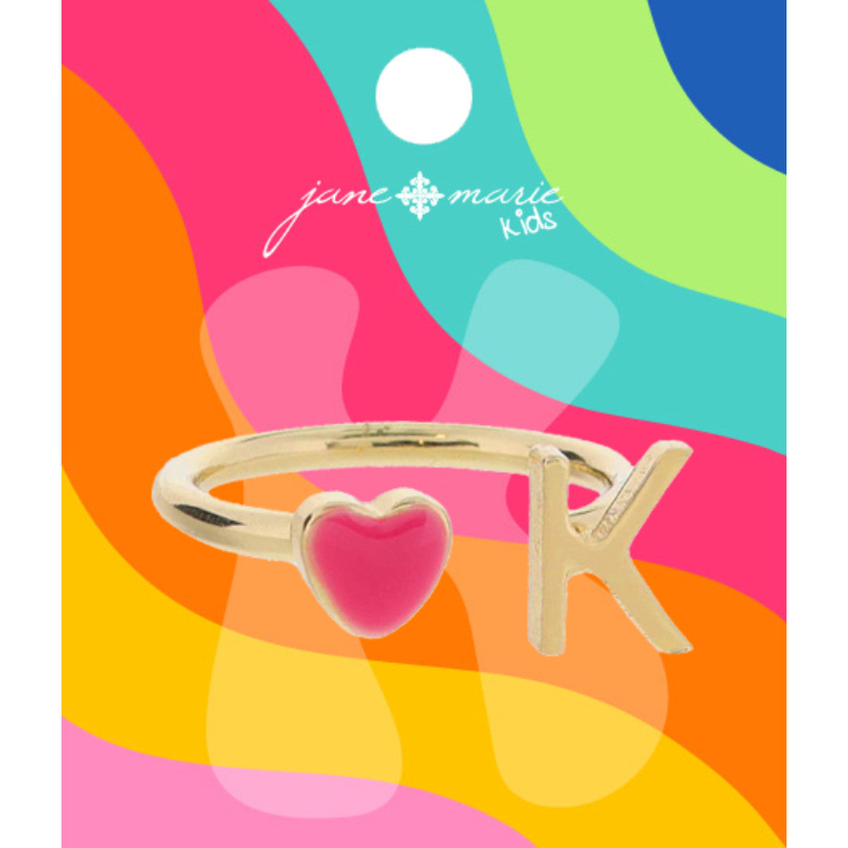 Kids Pink Enamel Heart Initial Ring - Gold