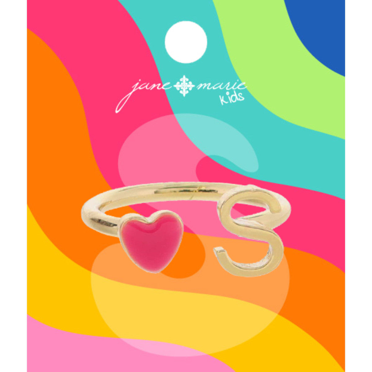 Kids Pink Enamel Heart Initial Ring - Gold