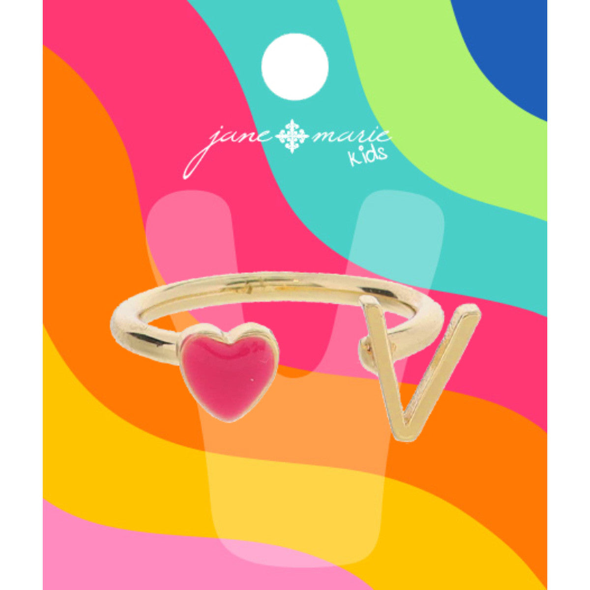 Kids Pink Enamel Heart Initial Ring - Gold
