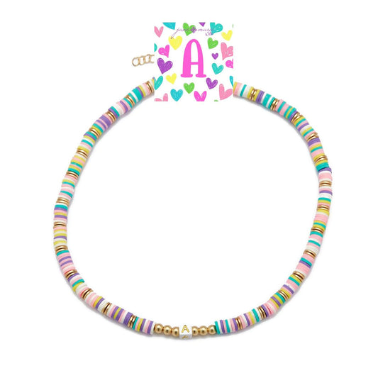 Kids Rubber Disk Beaded Initial Necklace