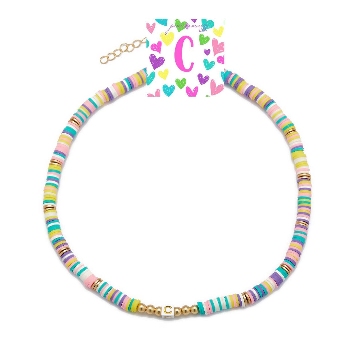 Kids Rubber Disk Beaded Initial Necklace