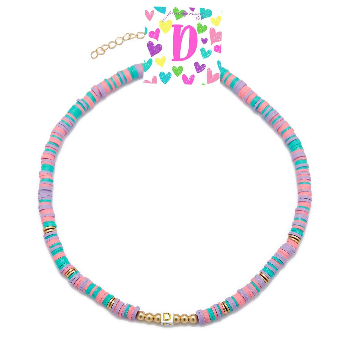 Kids Rubber Disk Beaded Initial Necklace
