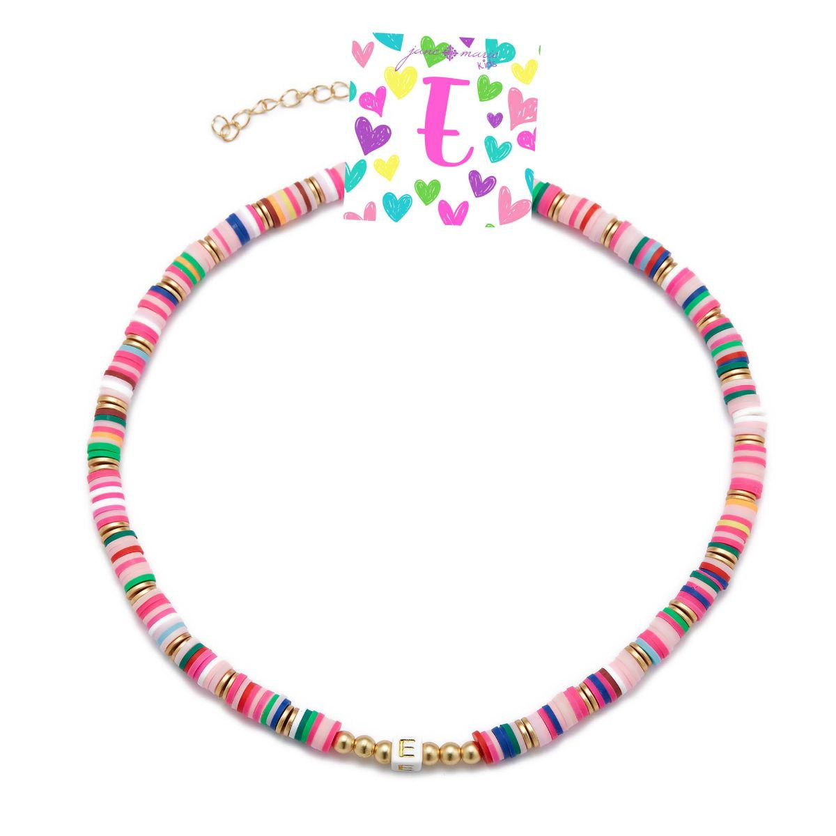 Kids Rubber Disk Beaded Initial Necklace