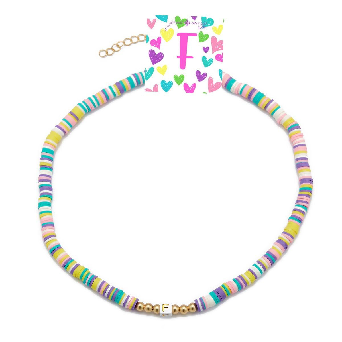Kids Rubber Disk Beaded Initial Necklace