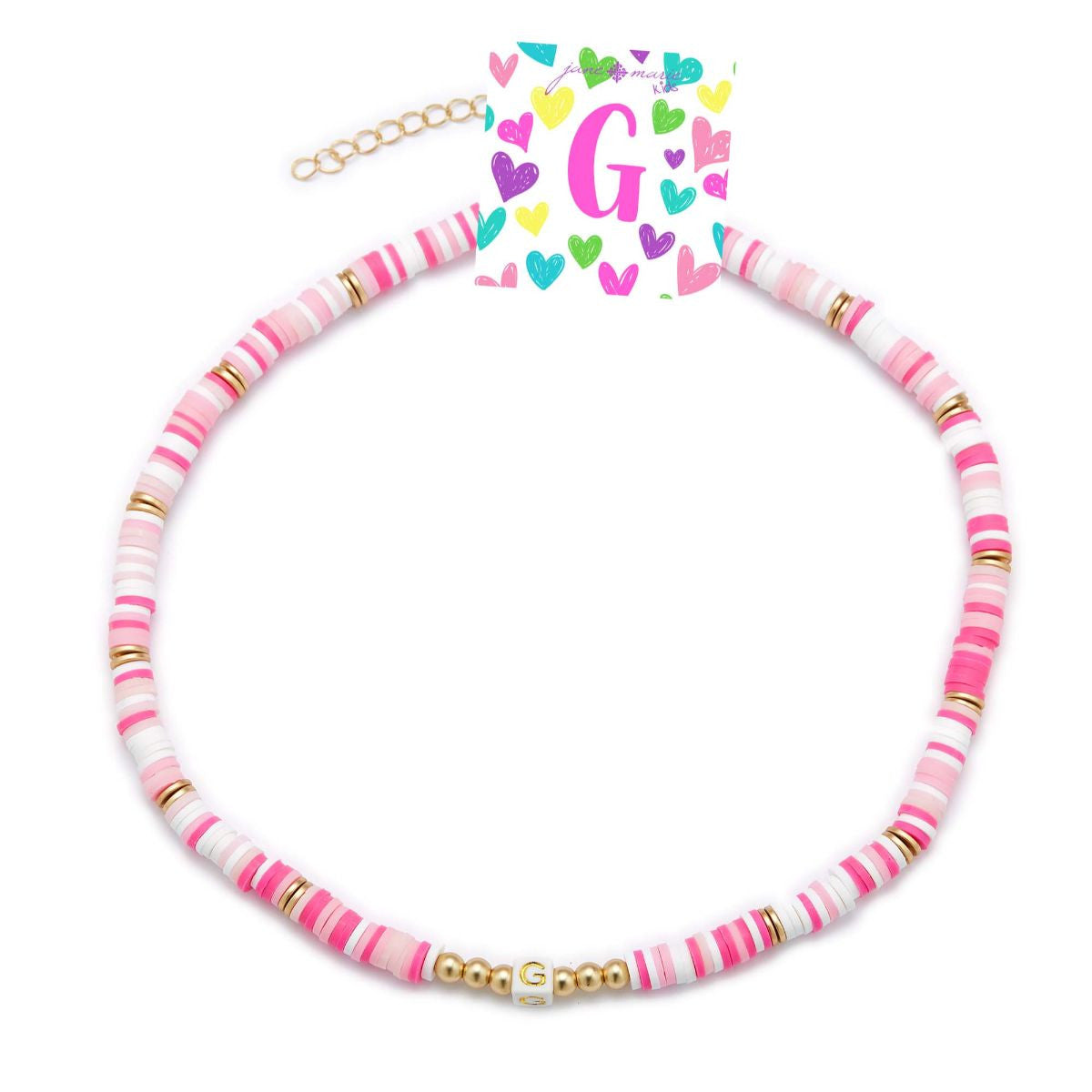 Kids Rubber Disk Beaded Initial Necklace