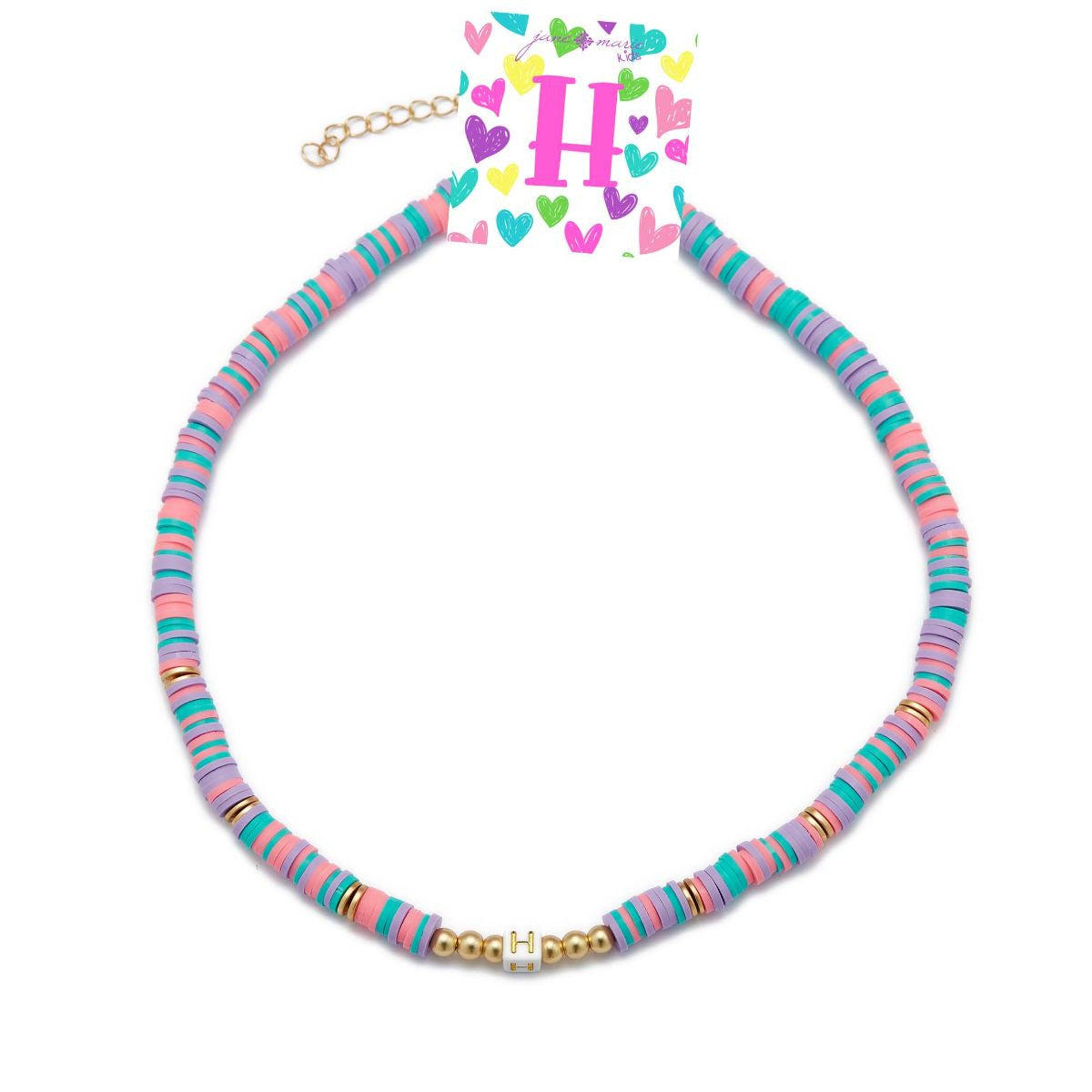 Kids Rubber Disk Beaded Initial Necklace