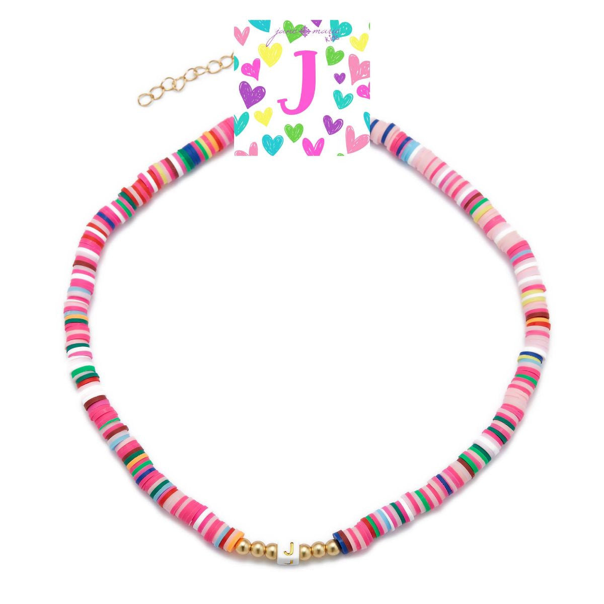 Kids Rubber Disk Beaded Initial Necklace
