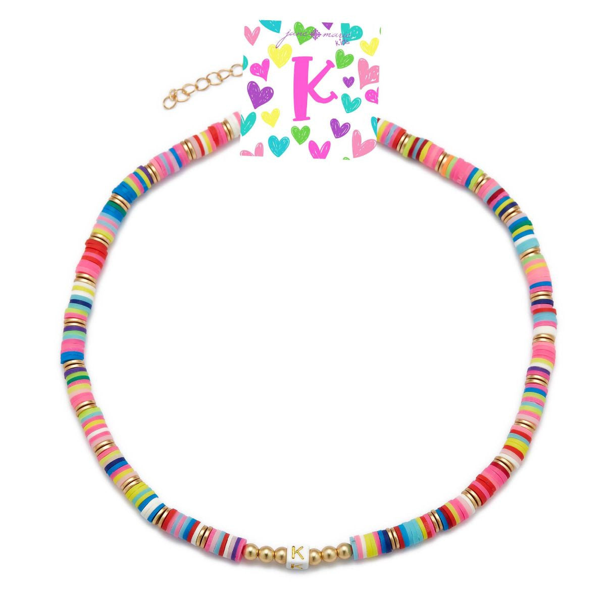 Kids Rubber Disk Beaded Initial Necklace