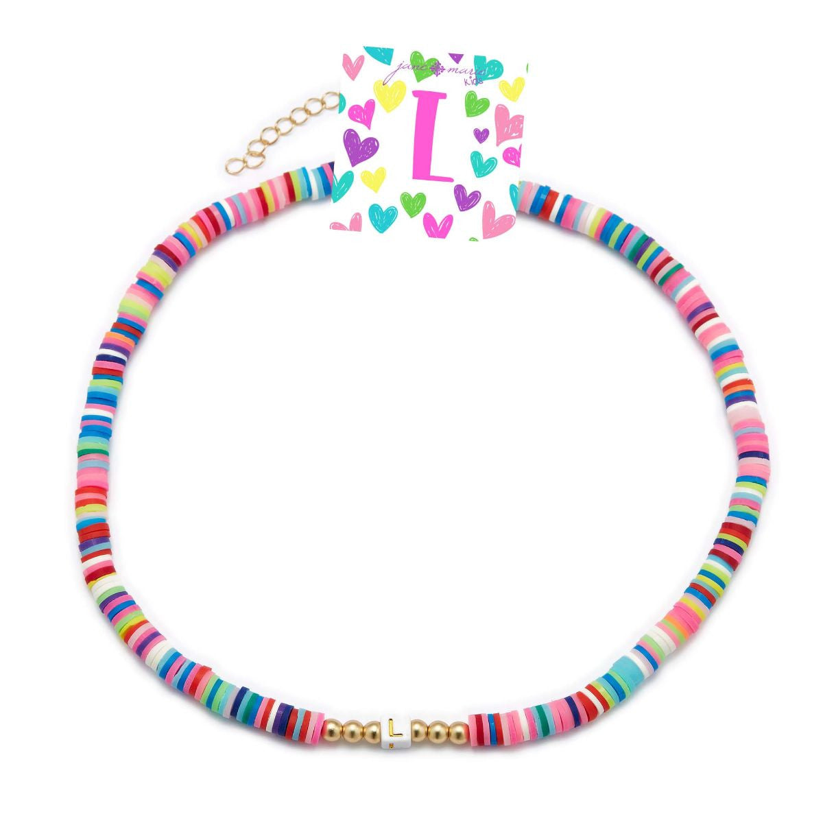 Kids Rubber Disk Beaded Initial Necklace