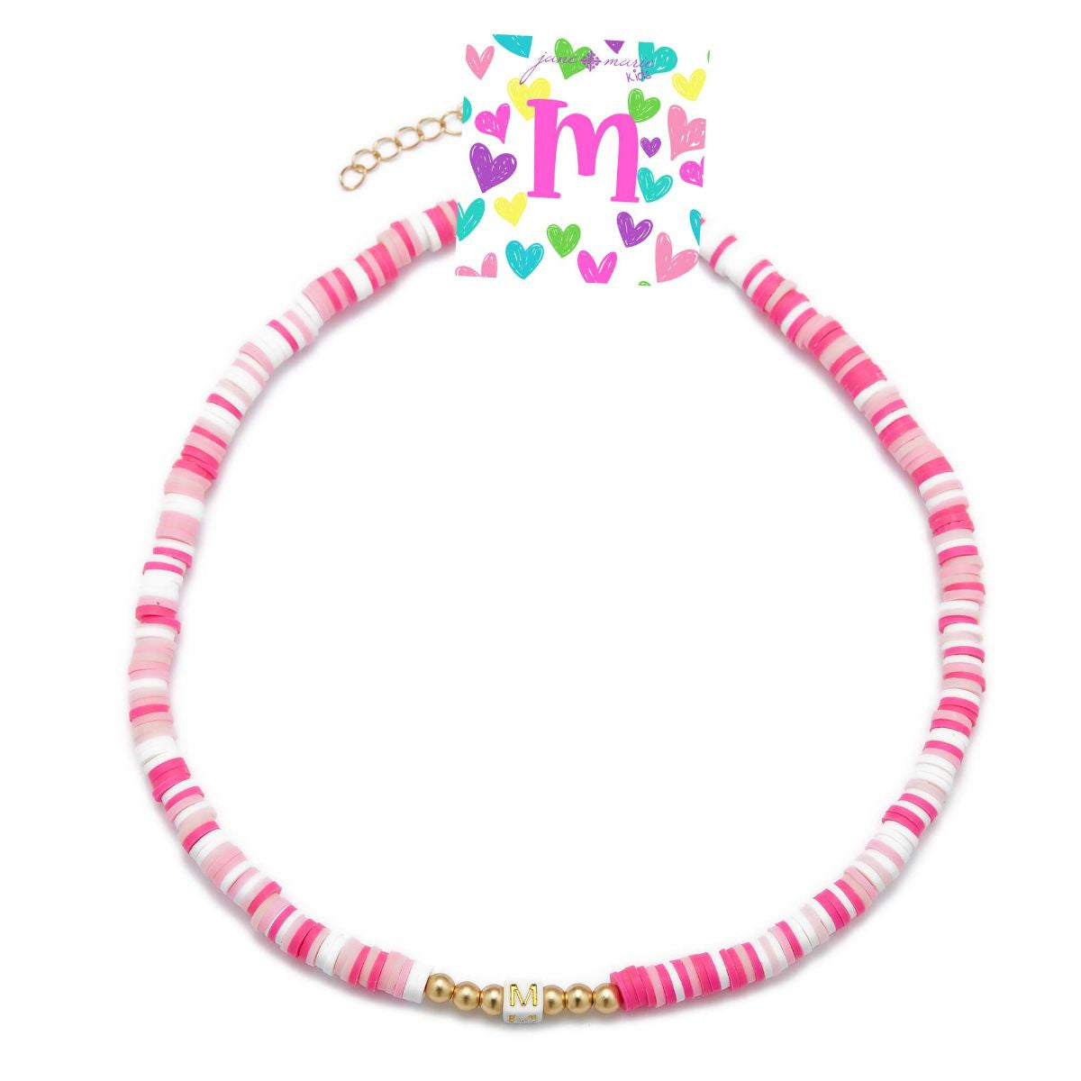 Kids Rubber Disk Beaded Initial Necklace