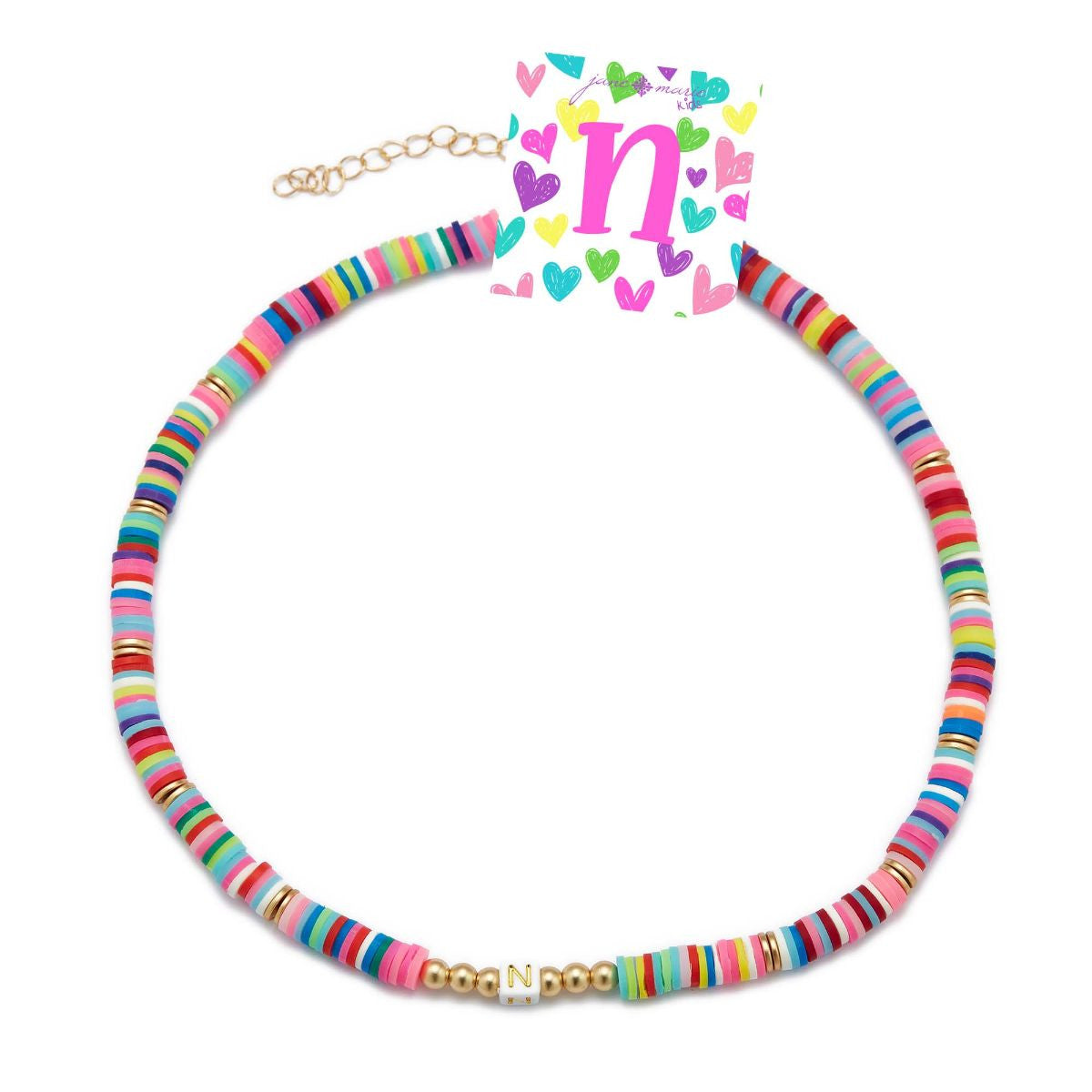 Kids Rubber Disk Beaded Initial Necklace