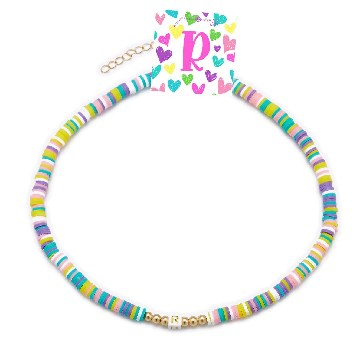 Kids Rubber Disk Beaded Initial Necklace