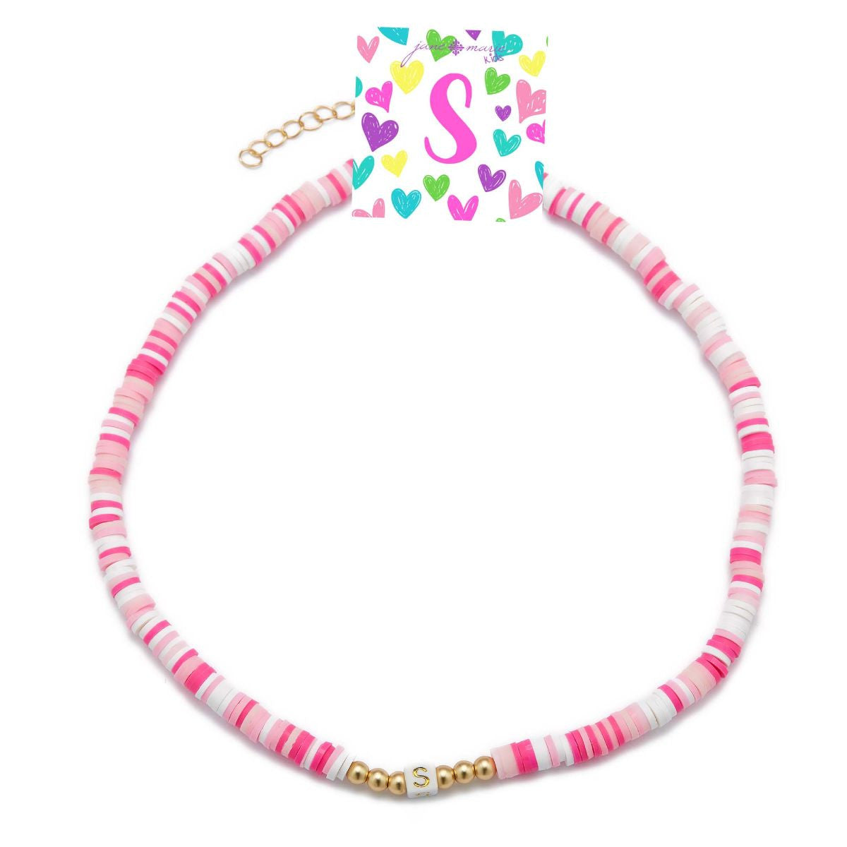 Kids Rubber Disk Beaded Initial Necklace