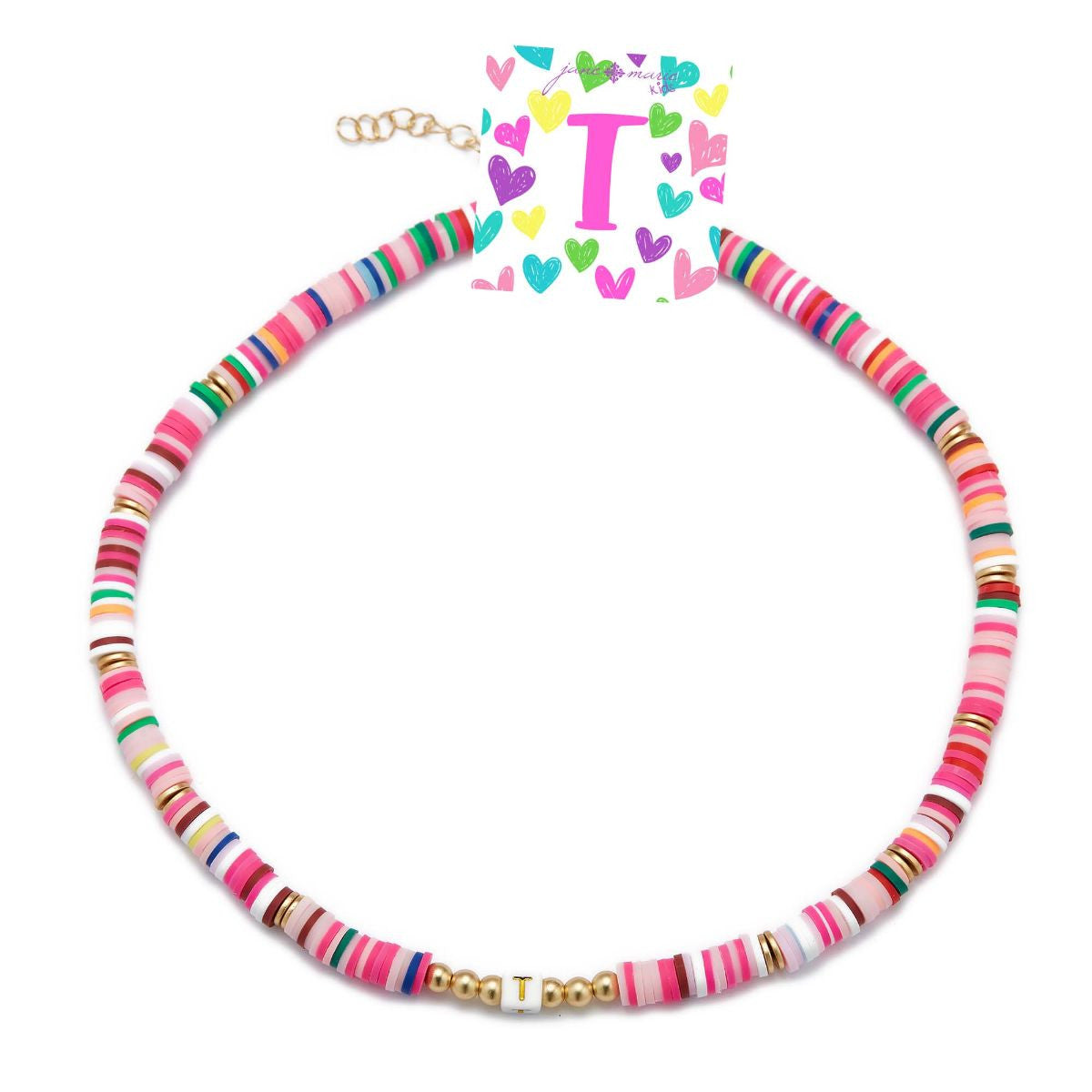 Kids Rubber Disk Beaded Initial Necklace