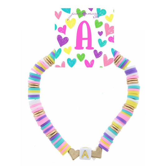 Kids Rubber Disk Beaded Initial Bracelet