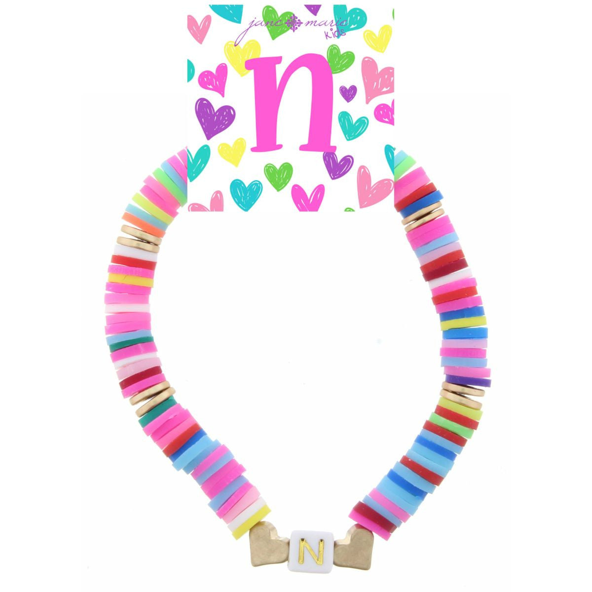 Kids Rubber Disk Beaded Initial Bracelet