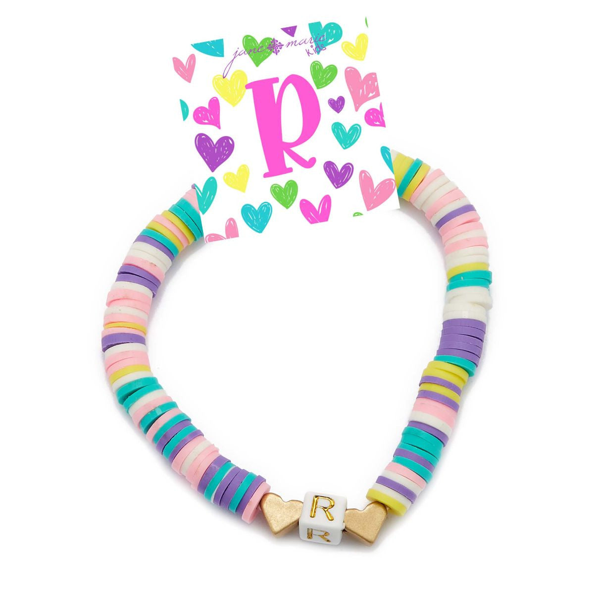 Kids Rubber Disk Beaded Initial Bracelet