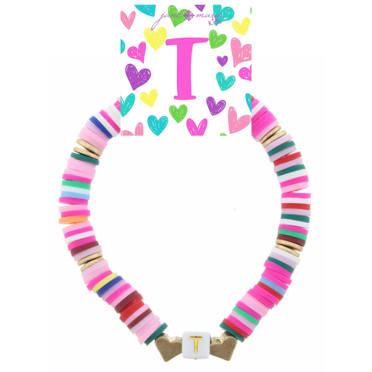 Kids Rubber Disk Beaded Initial Bracelet