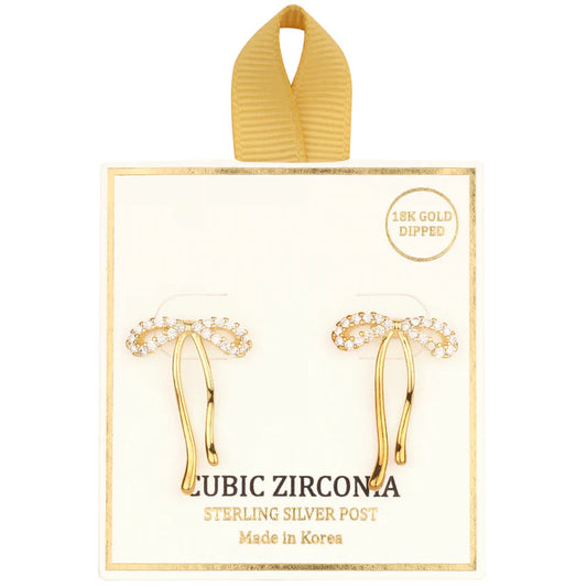 CZ Gold Bow Stud Earring
