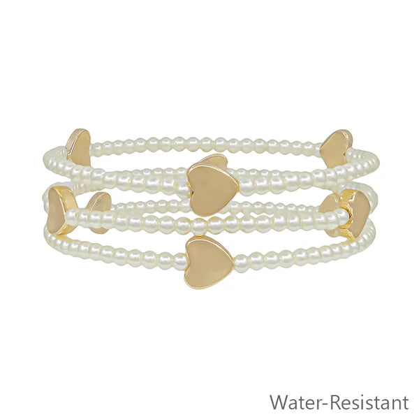 Heart Gold Ball Bead Bracelet Set