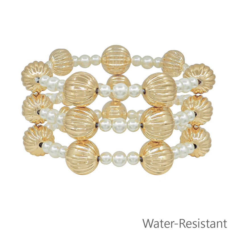 Large Textured Gold Ball Bead Bracelet Set
