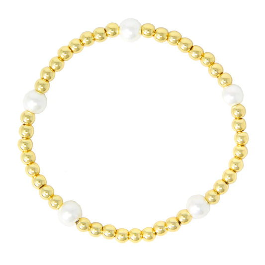 Single Gold Ball & Pearl Beaded Bracelet