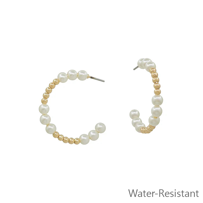 Small Gold Ball Bead & Pearl Hoop Earring
