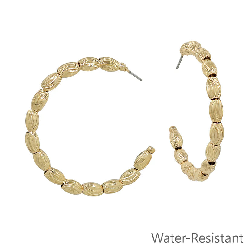 Textured Oval Bead Hoop Earring-Gold