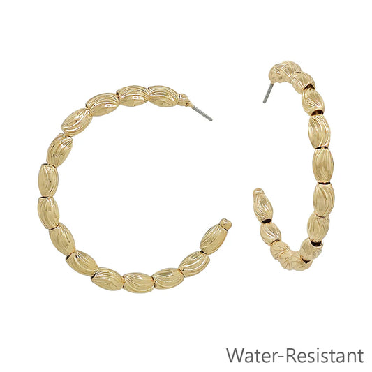 Textured Oval Bead Hoop Earring-Gold