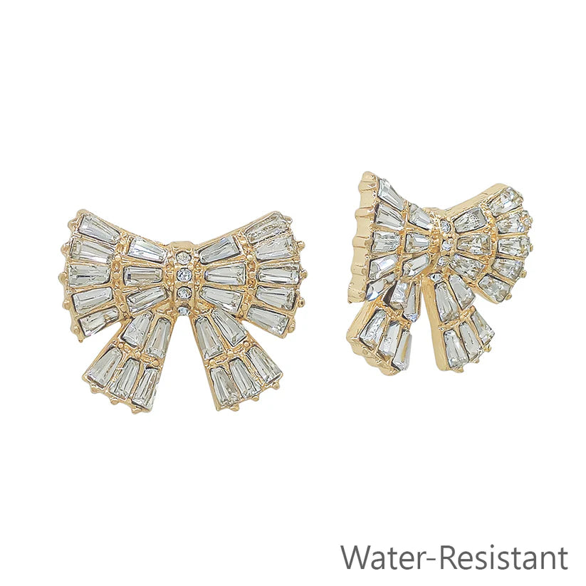 Rhinestone Baguette Bow Post Earrings