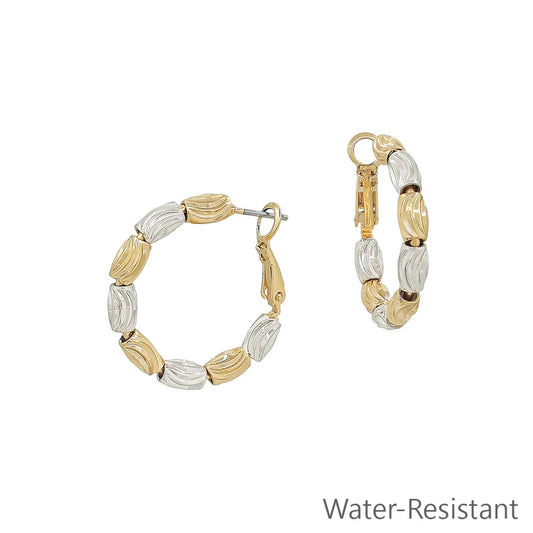 Small Textured Oval Bead Hoop Earring